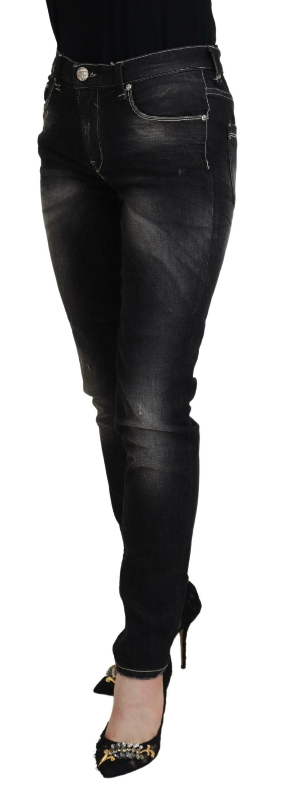 Eight Elegant Tapered Jeans Mid Waist Black