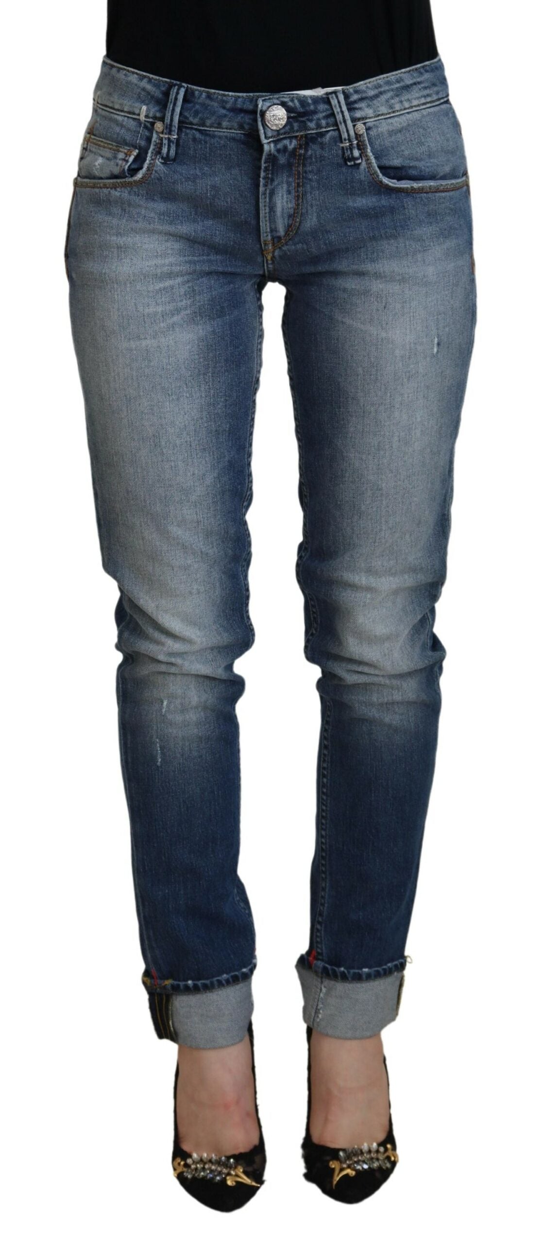 Acht Schlanke Skinny Denim-Jeans mit niedriger Taille