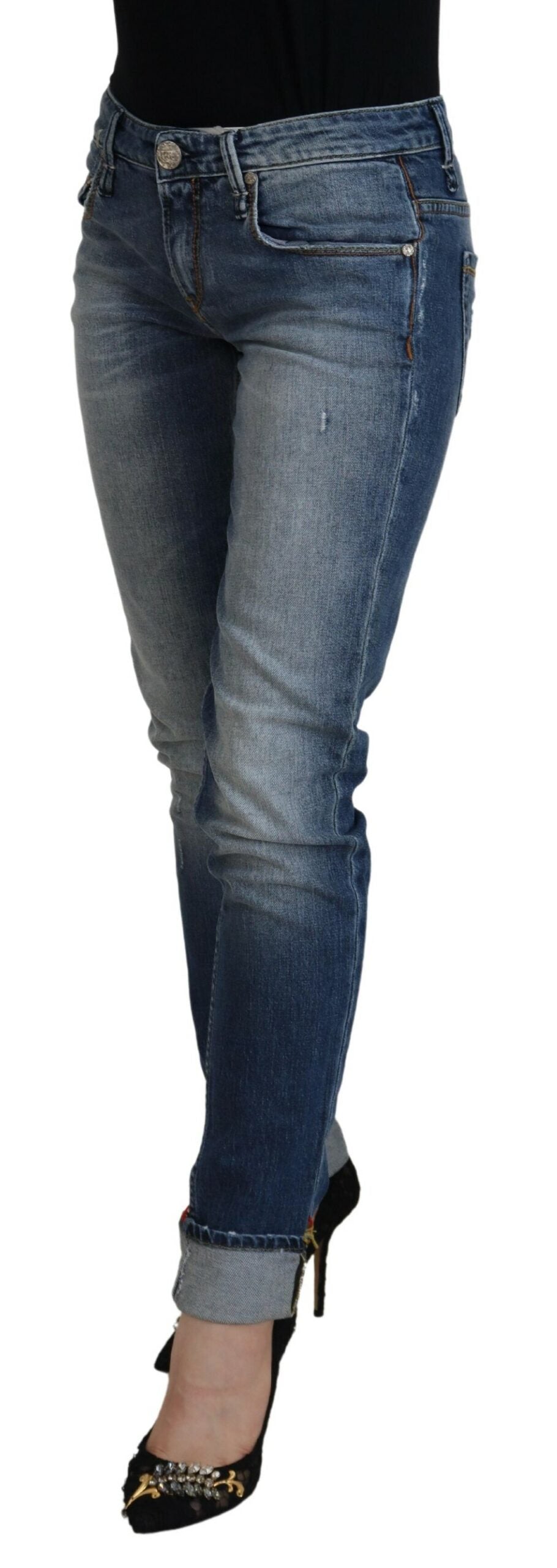 Acht Schlanke Skinny Denim-Jeans mit niedriger Taille