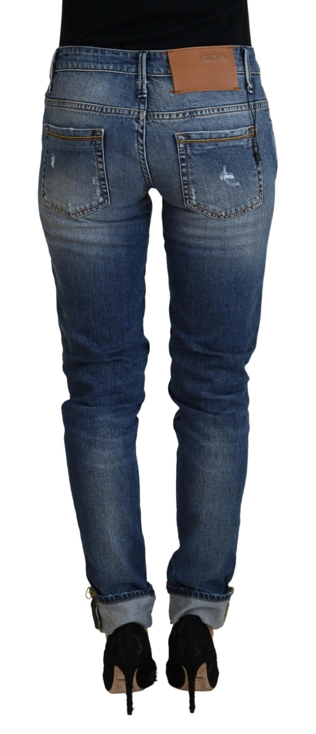 Acht Schlanke Skinny Denim-Jeans mit niedriger Taille