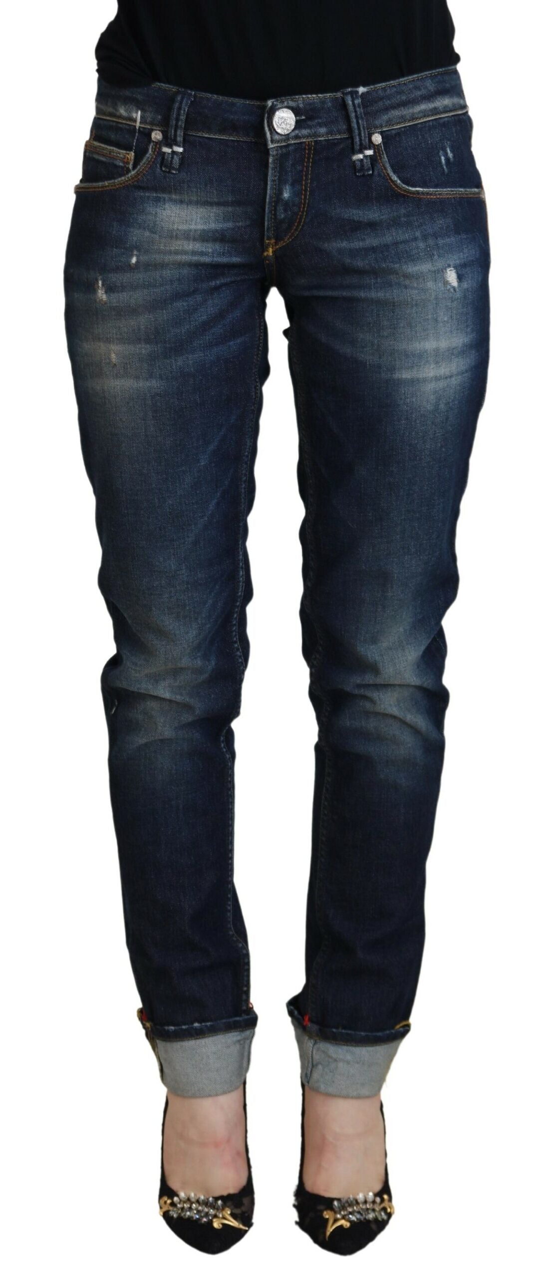 Acht Elegante Slim Fit Denim-Hose mit niedriger Taille