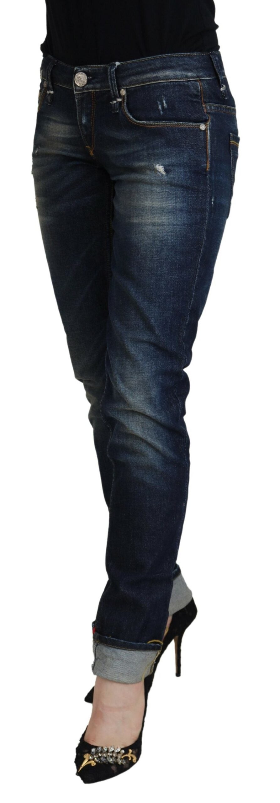 Acht Elegante Slim Fit Denim-Hose mit niedriger Taille