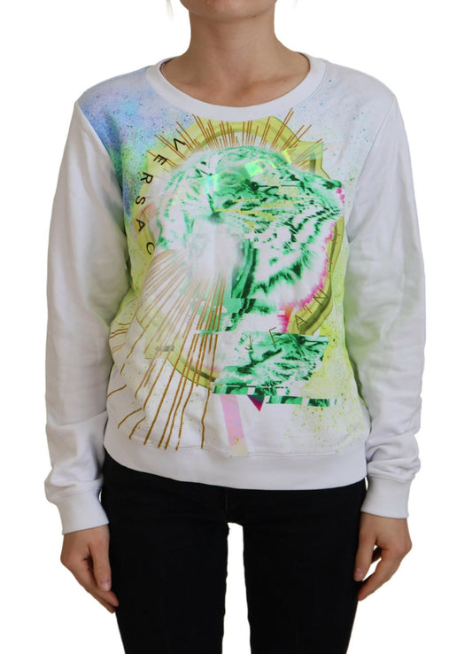 Versace Jeans Elegant White Graphic Crew Neck -neulepusero