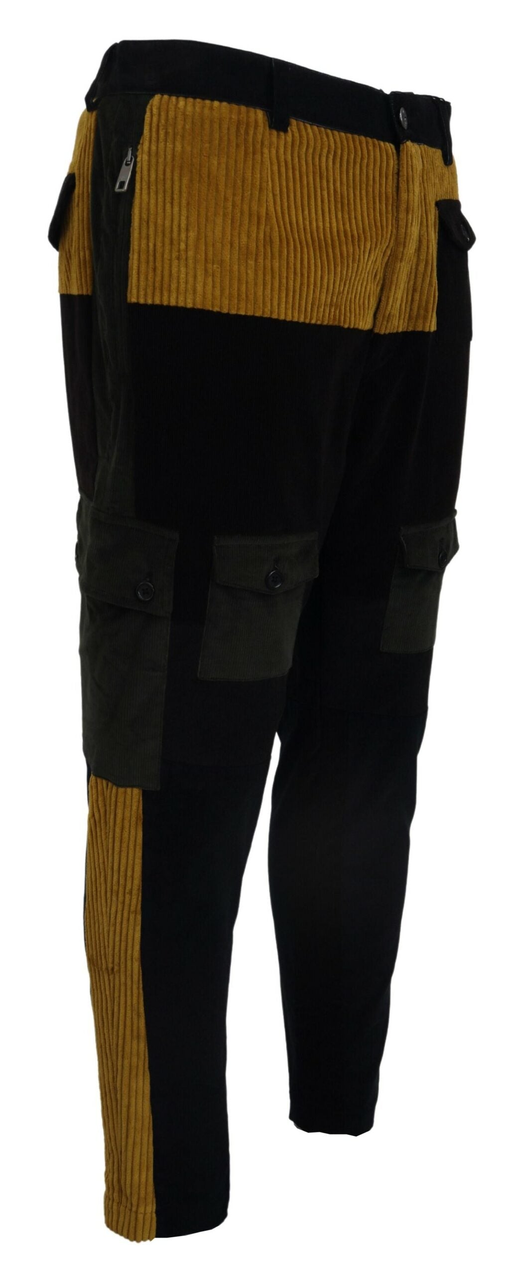 Dolce &amp; Gabbana Elegant Black Tapered Pants with Yellow Accent