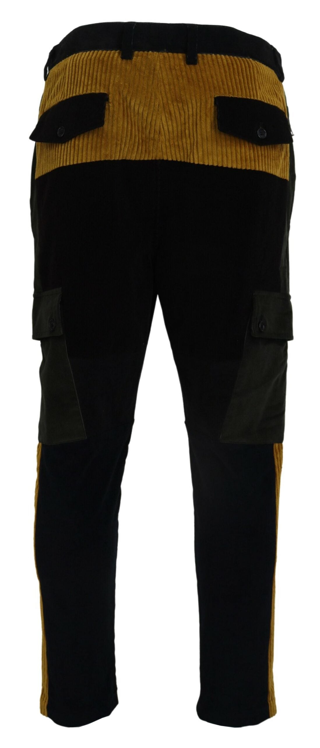 Dolce &amp; Gabbana Elegant Black Tapered Pants with Yellow Accent