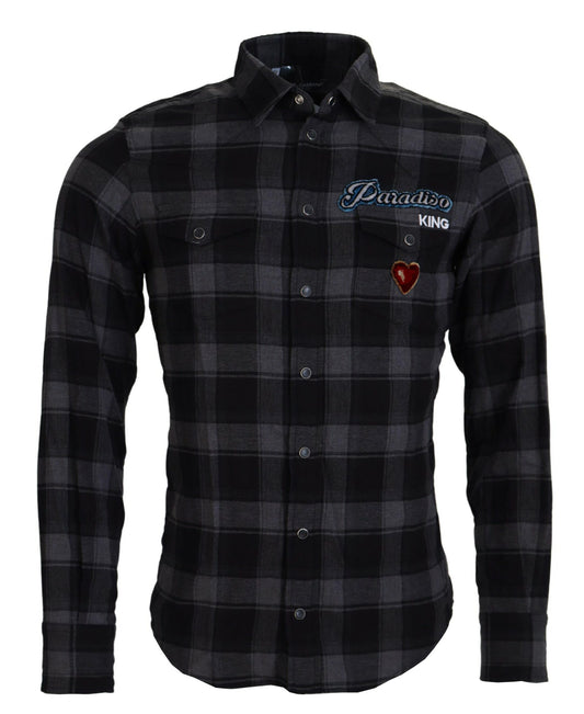 Dolce &amp; Gabbana Elegant Black and Grey Button Down Shirt