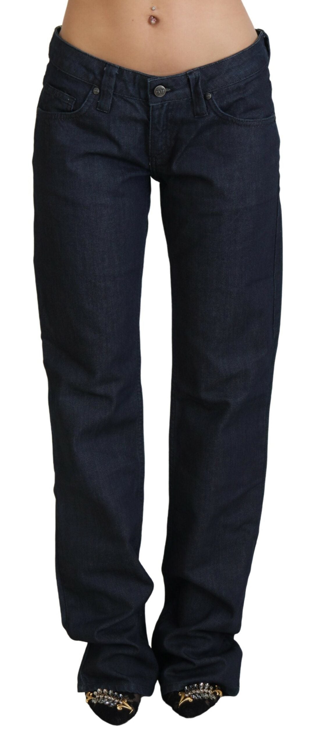 Exte Chic dark blue jeans with low waist and straight cut