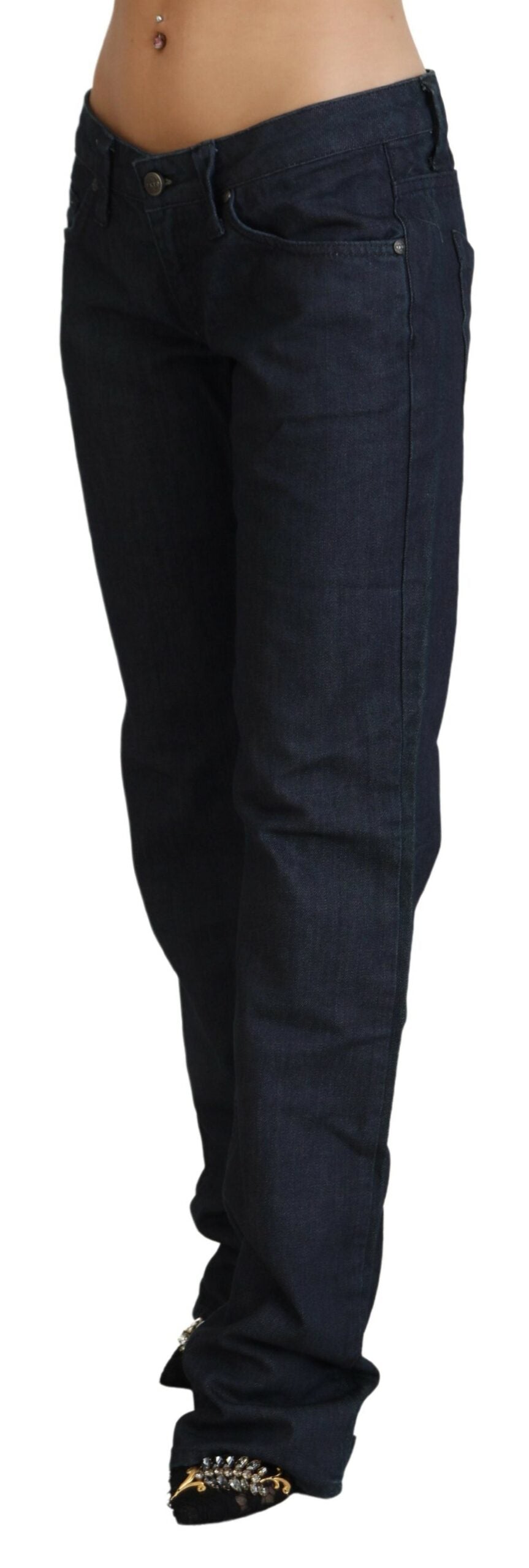 Exte Chic dark blue jeans with low waist and straight cut