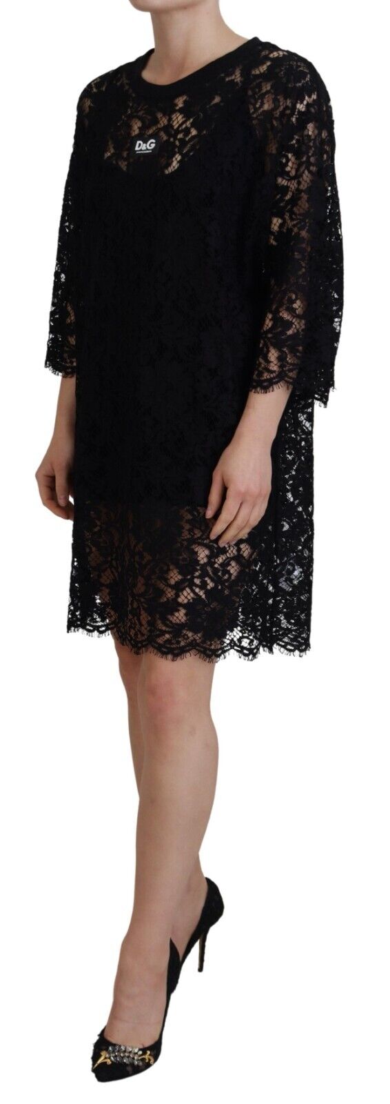 Dolce &amp; Gabbana Elegant Black Floral Lace Shift Dress