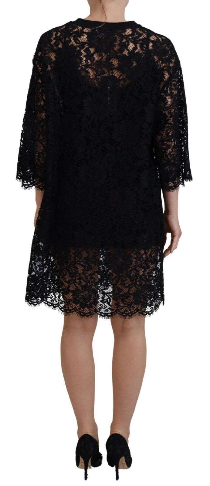 Dolce &amp; Gabbana Elegant Black Floral Lace Shift Dress