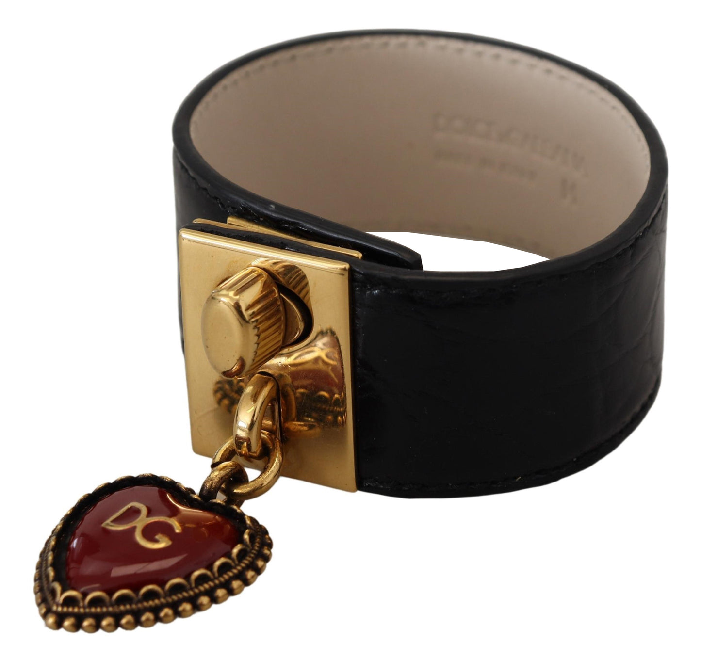 Dolce &amp; Gabbana Elegant black leather bracelet with gold details