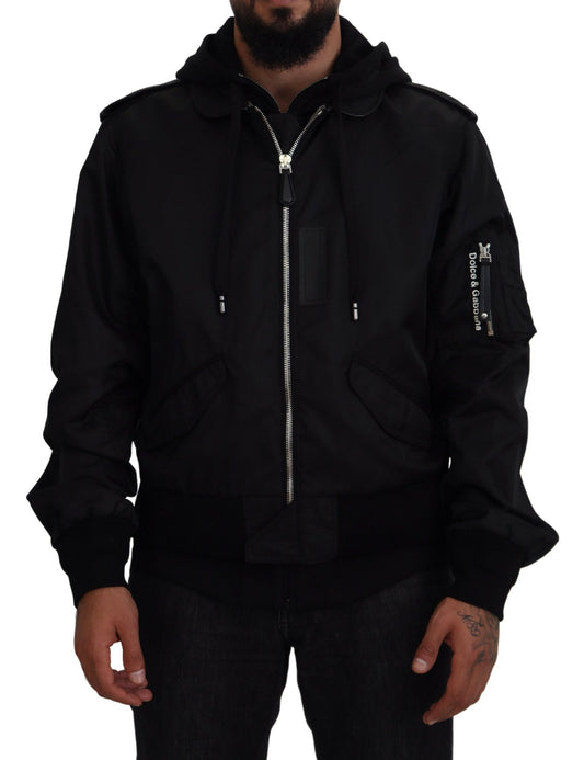 Dolce &amp; Gabbana Smooth Black Hooded Bomber-takki