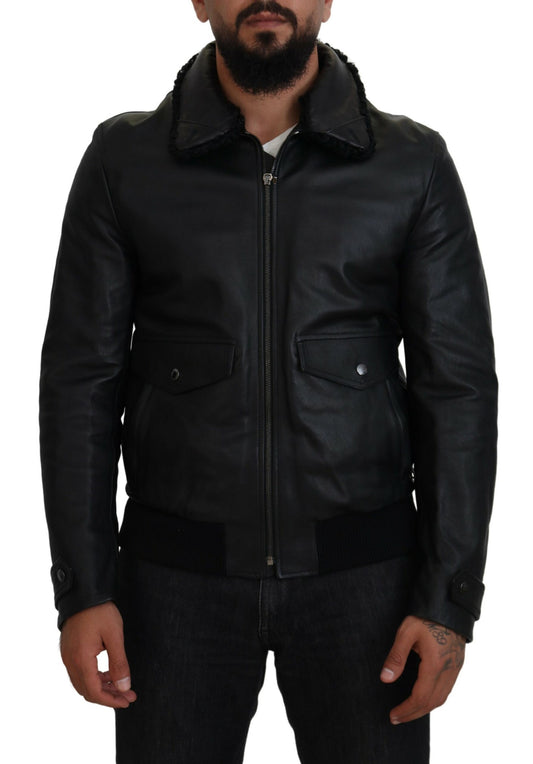 Dolce &amp; Gabbana Chic black leather jacket with silk lining