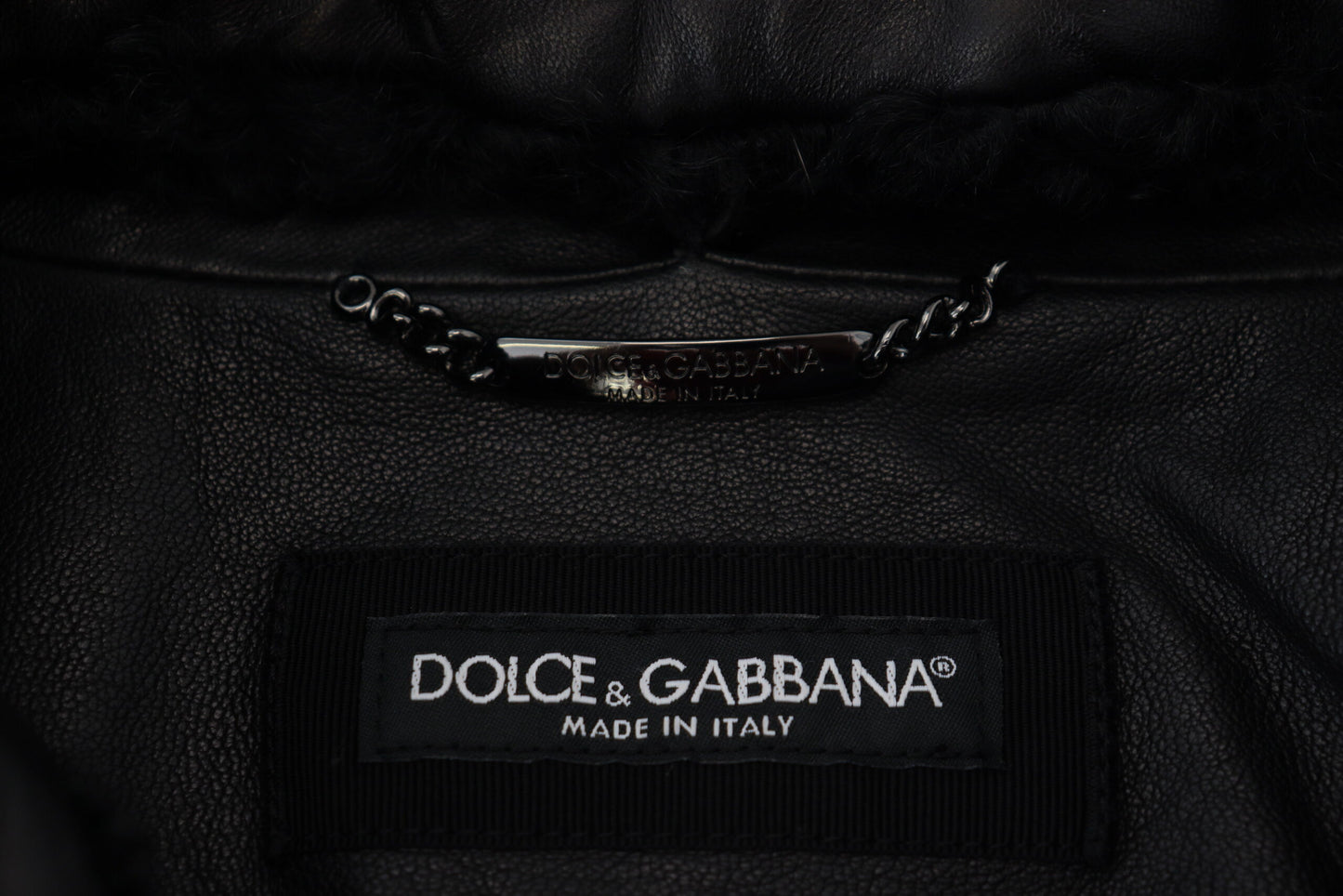 Dolce & Gabbana Schicke schwarze Lederjacke mit Seidenfutter