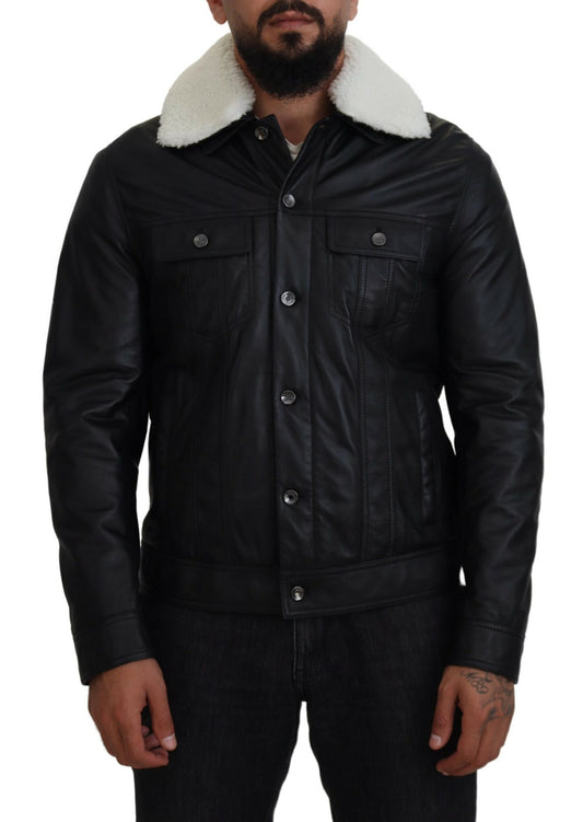 Dolce &amp; Gabbana Elegant black leather bomber jacket