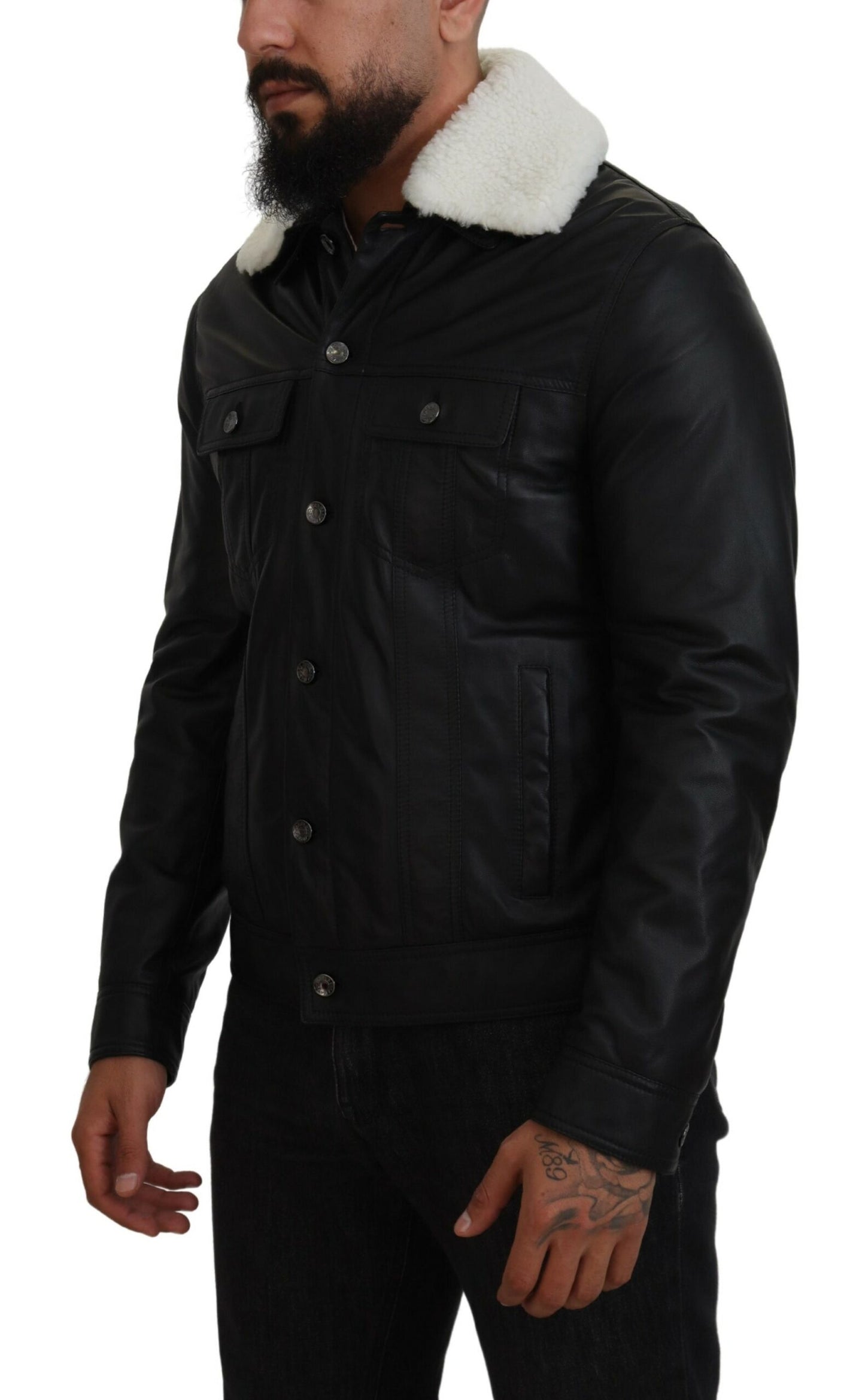 Dolce & Gabbana Elegante schwarze Lederbomberjacke