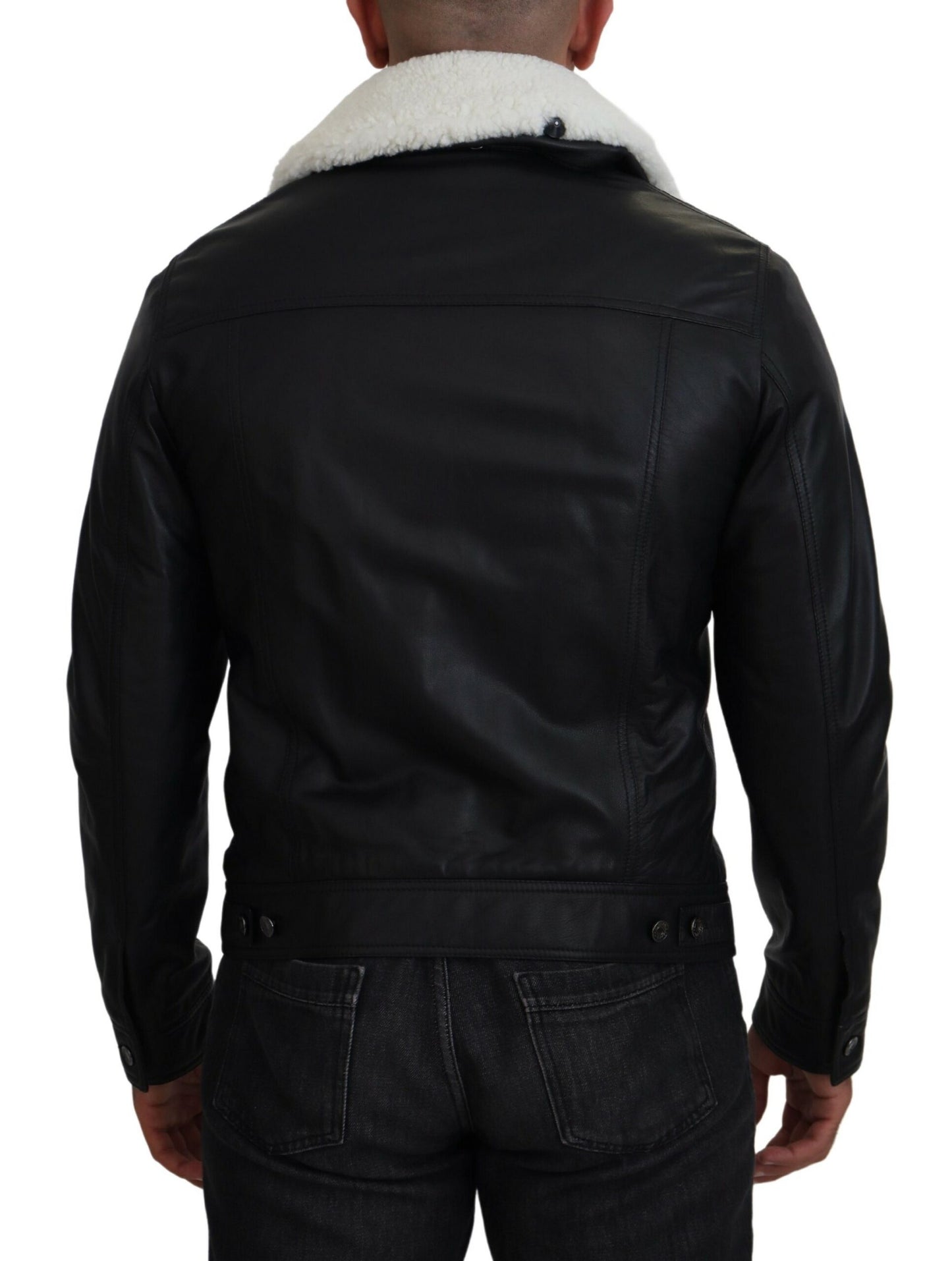 Dolce & Gabbana Elegante schwarze Lederbomberjacke