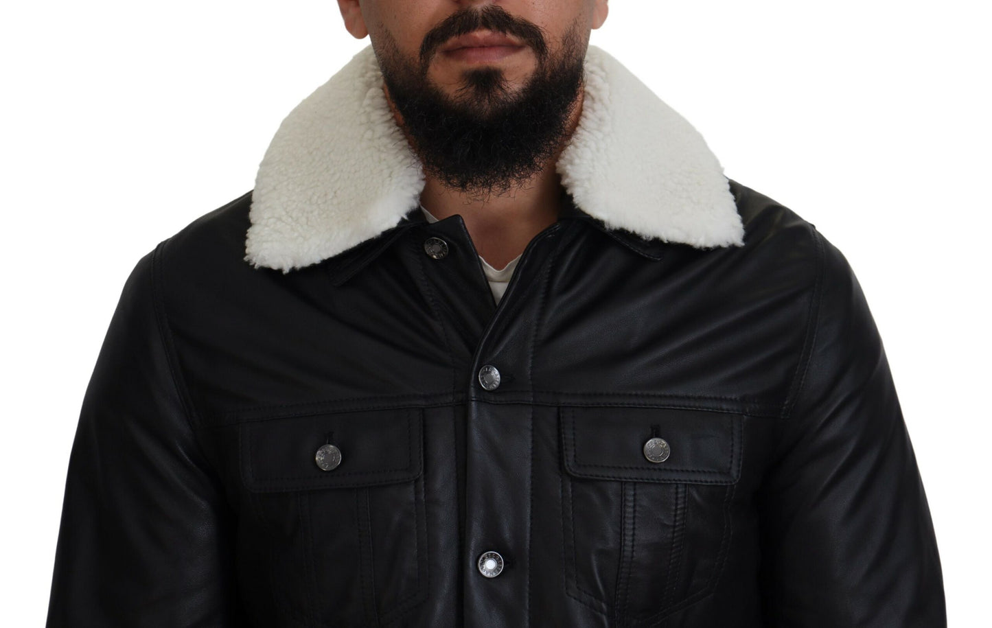 Dolce & Gabbana Elegante schwarze Lederbomberjacke