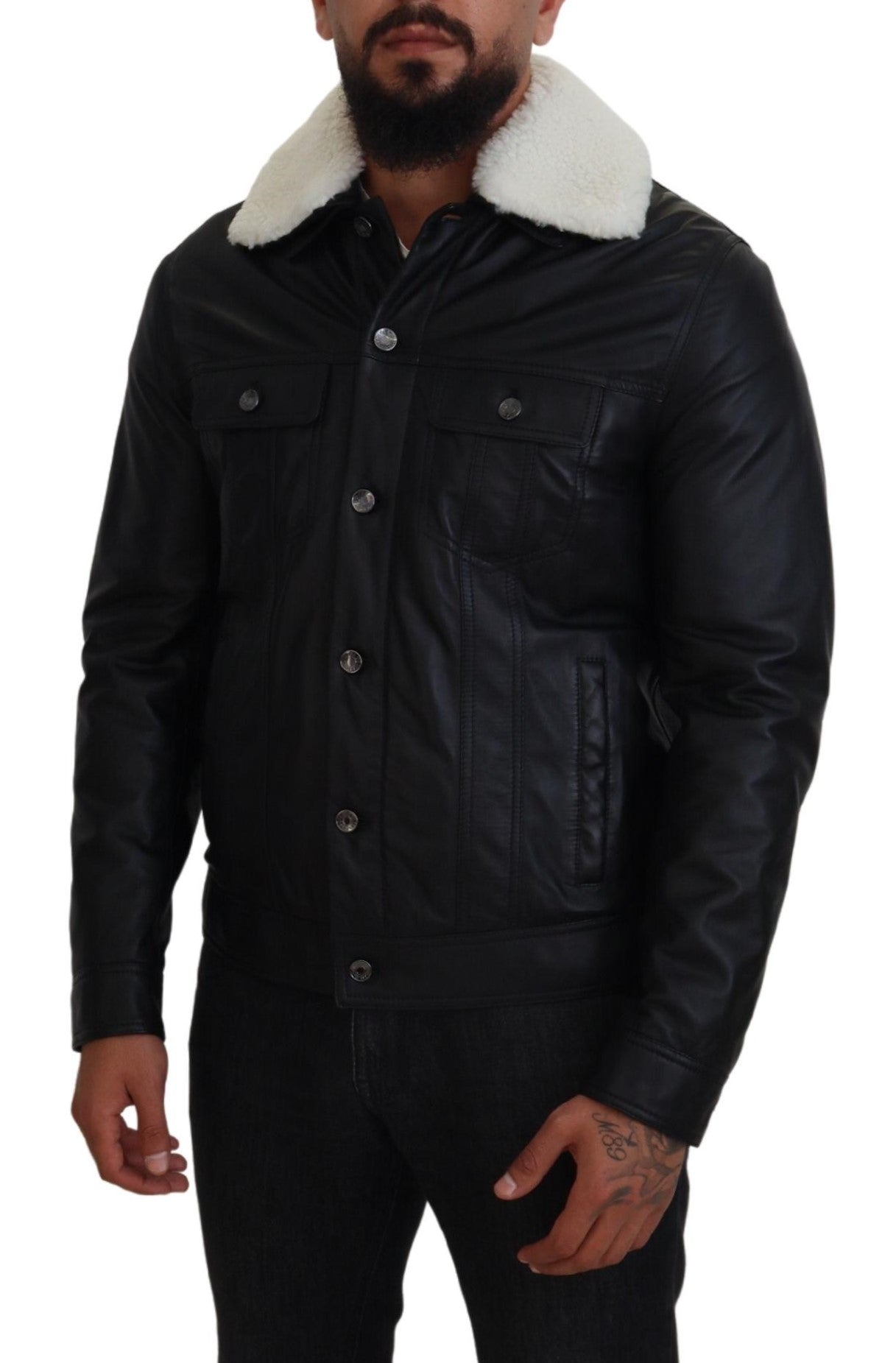 Dolce & Gabbana Elegante schwarze Lederbomberjacke