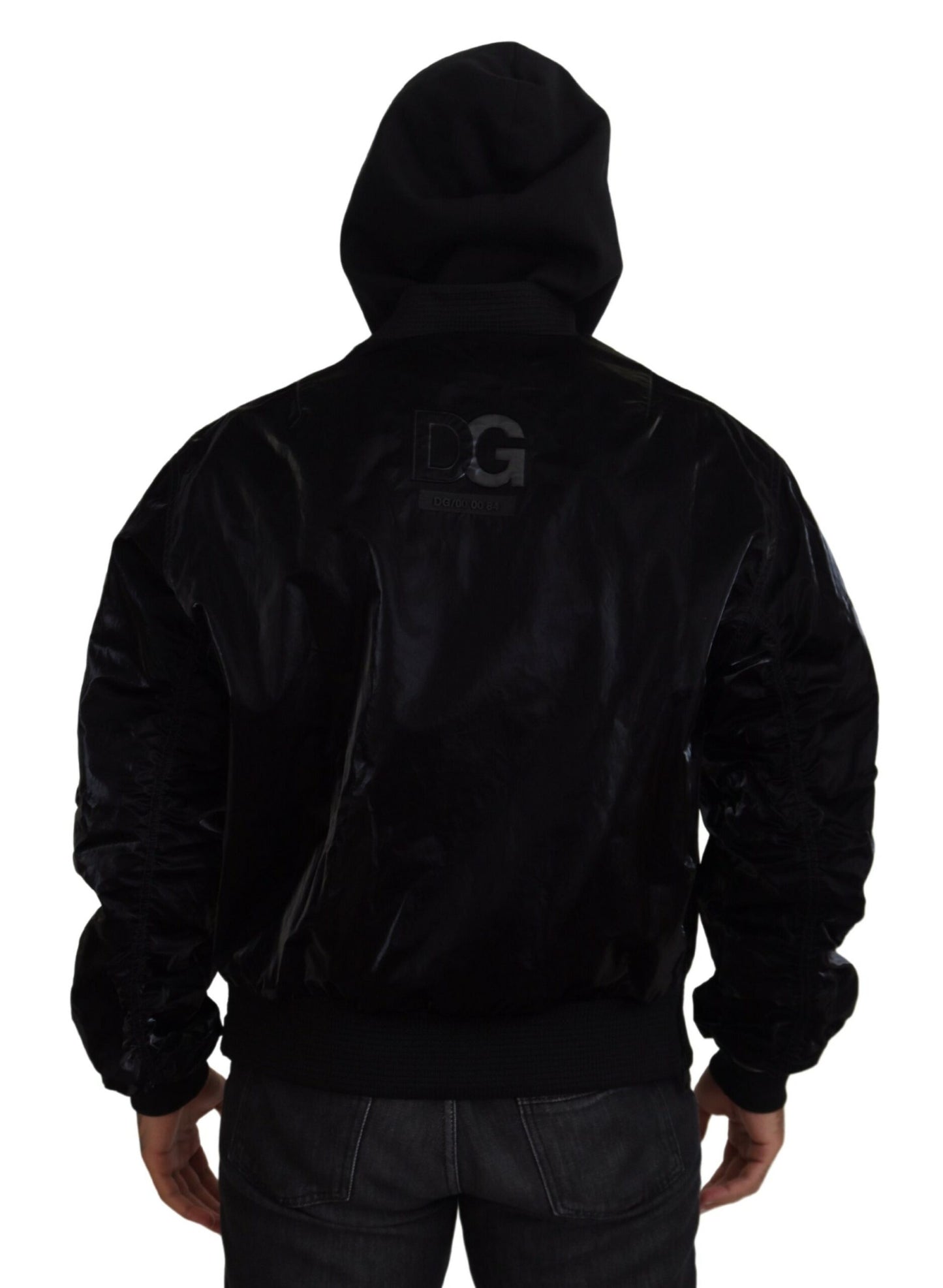 Dolce &amp; Gabbana Elegant black bomber jacket with hood