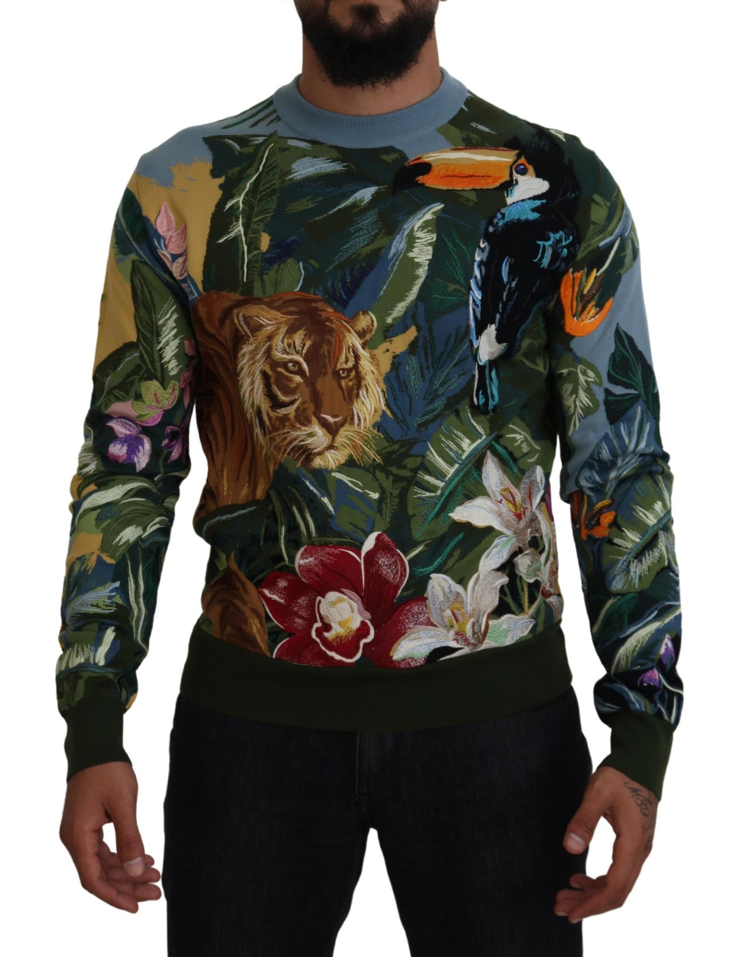 Dolce &amp; Gabbana jungle embroidered wool-silk sweater