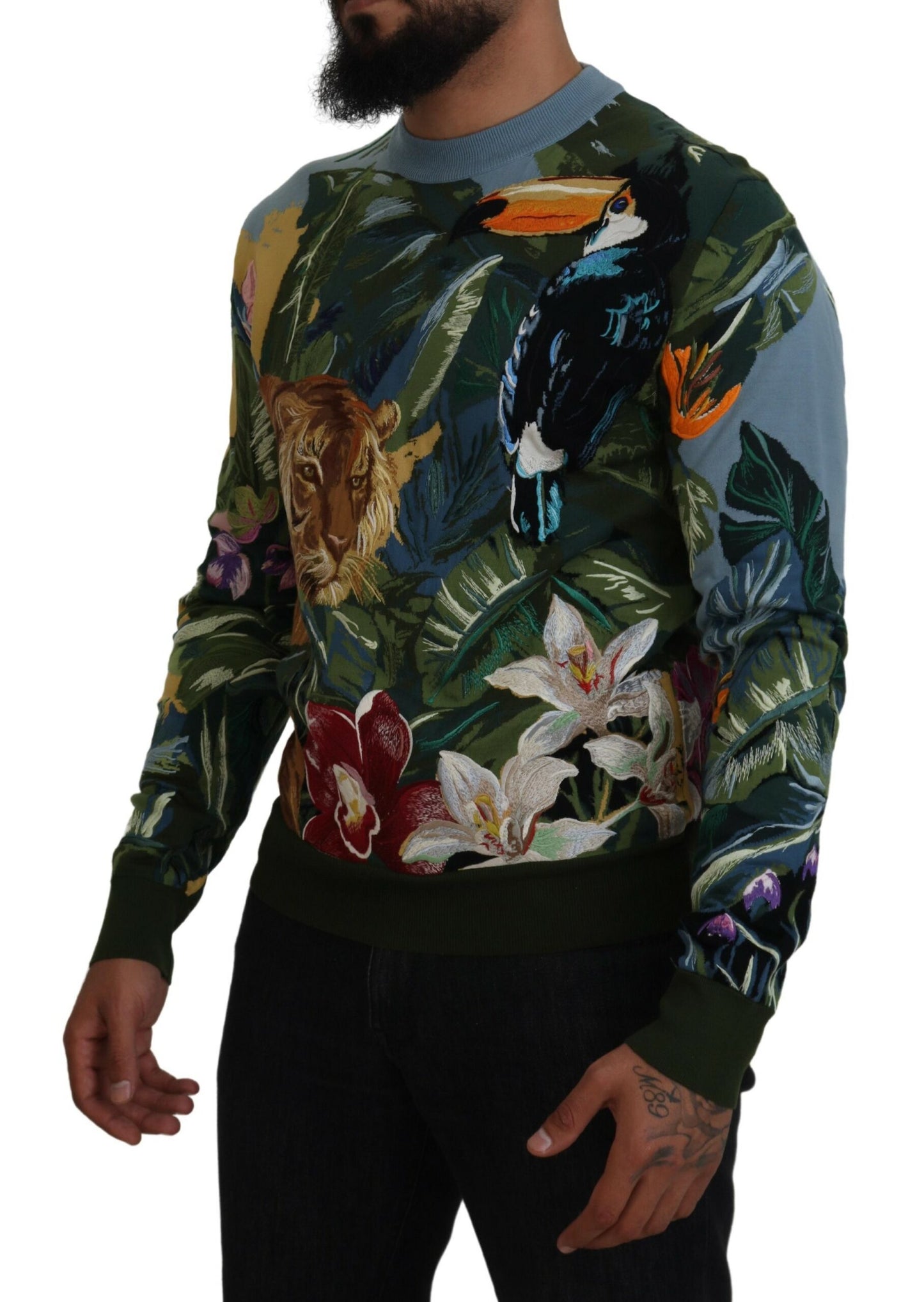 Dolce &amp; Gabbana jungle embroidered wool-silk sweater