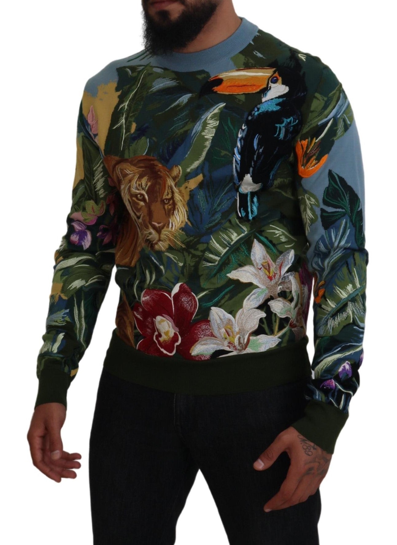 Dolce &amp; Gabbana jungle embroidered wool-silk sweater