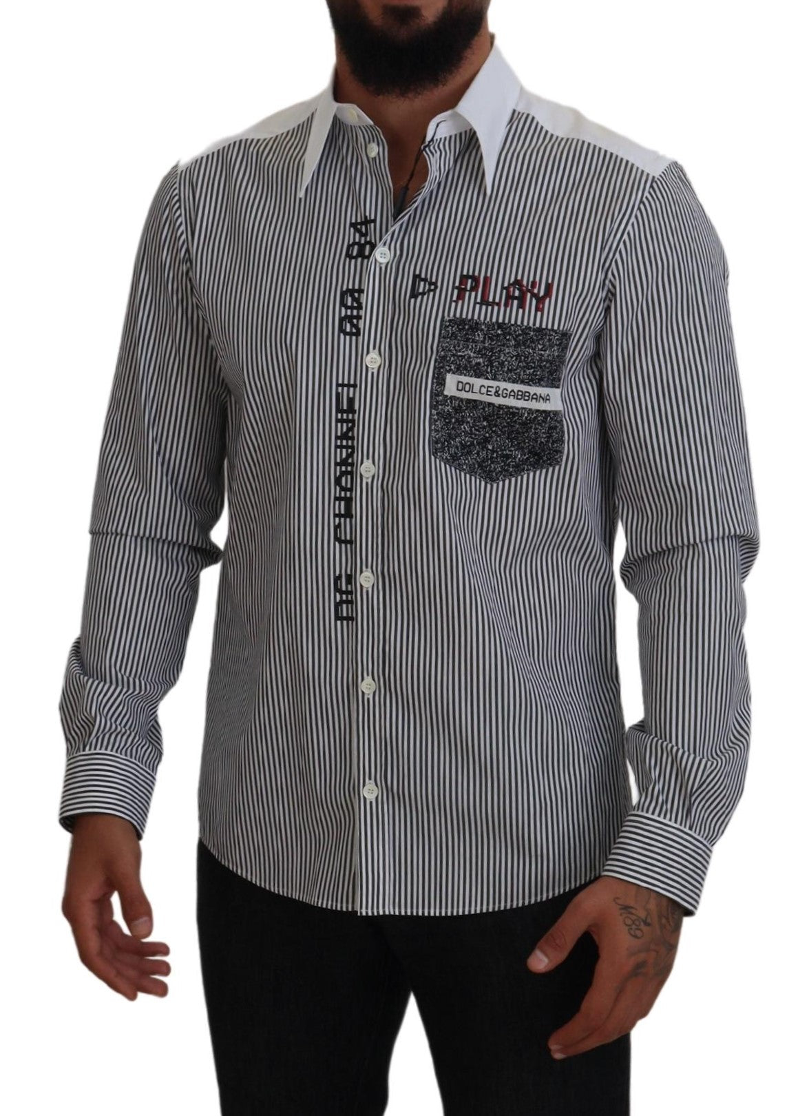 Dolce &amp; Gabbana Classic Black and White Striped Button-Down Shirt