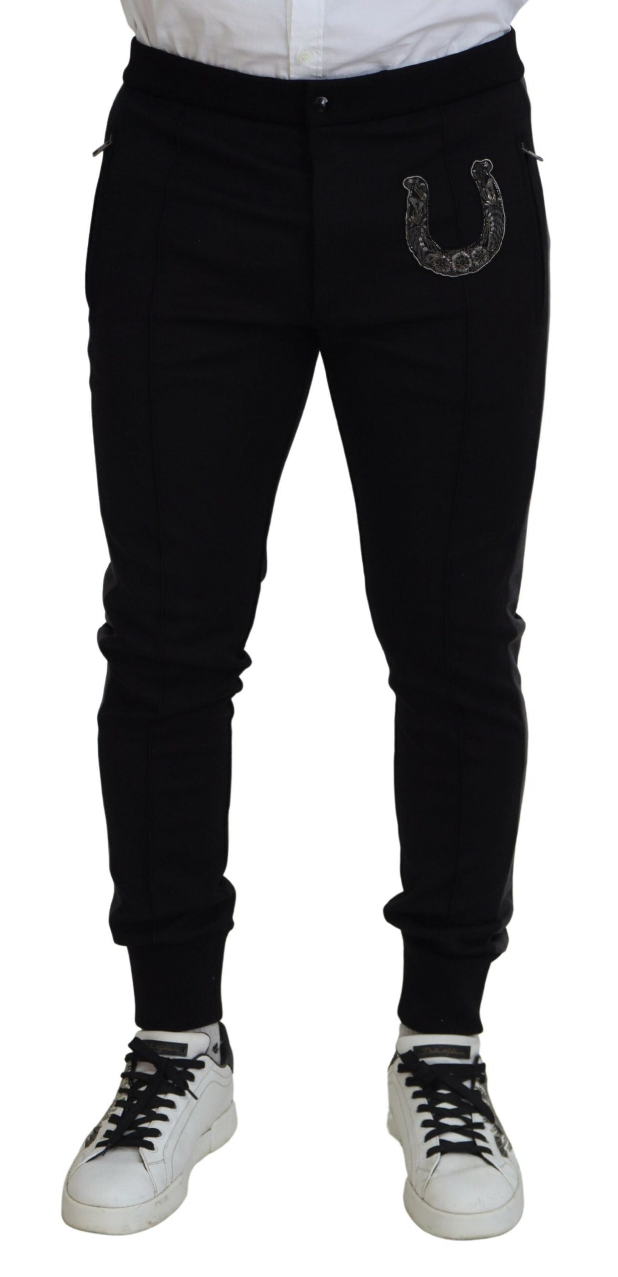 Dolce & Gabbana Elegante schwarze Jogger-Hose aus luxuriöser Wollmischung