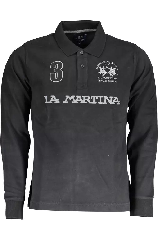 La Martina Schwarzes Baumwoll-Poloshirt für Männer