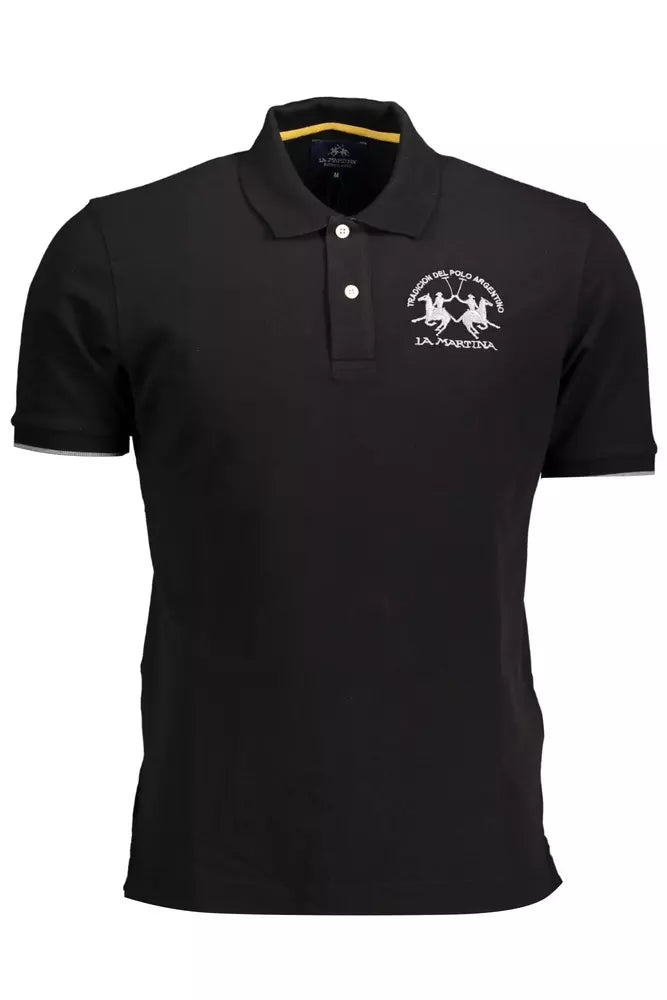 La Martina Schwarzes Baumwoll-Poloshirt für Männer