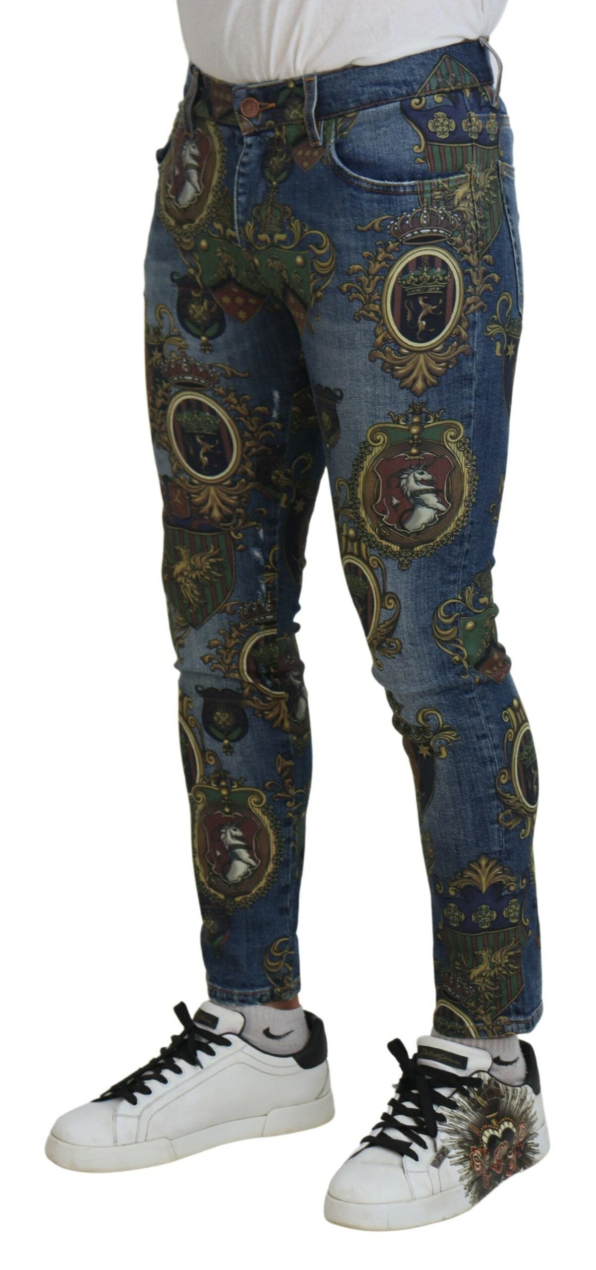 Dolce & Gabbana Elegante bedruckte Denim-Jeans in schmaler Passform