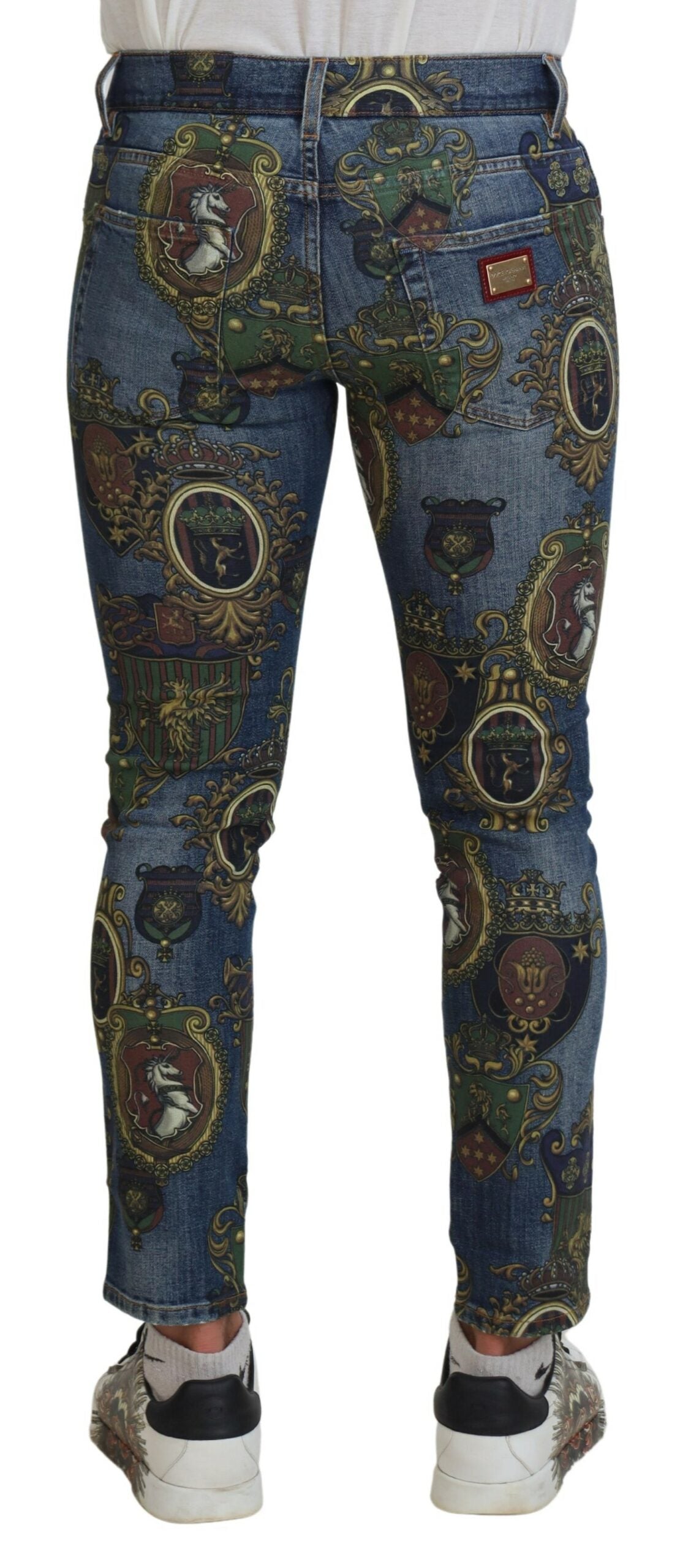 Dolce & Gabbana Elegante bedruckte Denim-Jeans in schmaler Passform