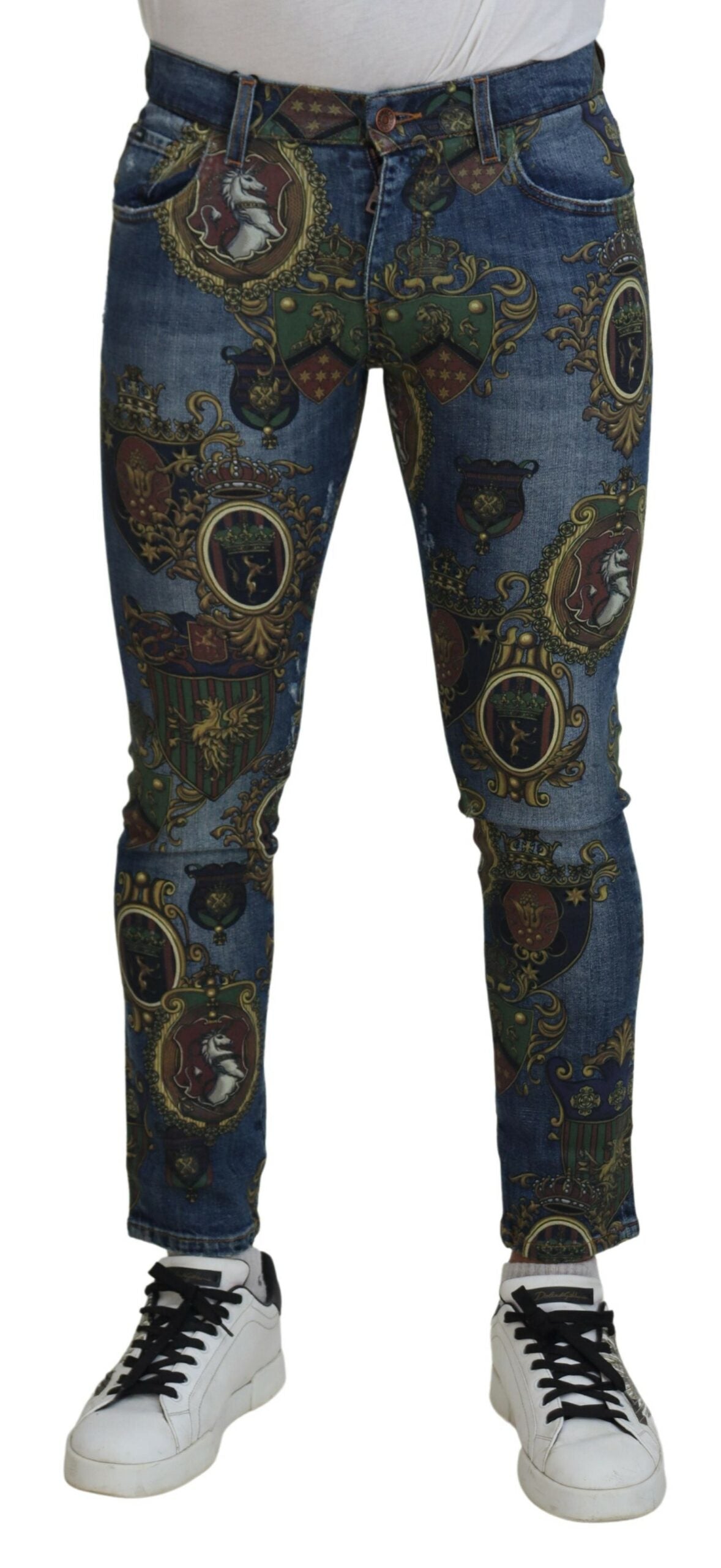 Dolce & Gabbana Elegante bedruckte Denim-Jeans in schmaler Passform