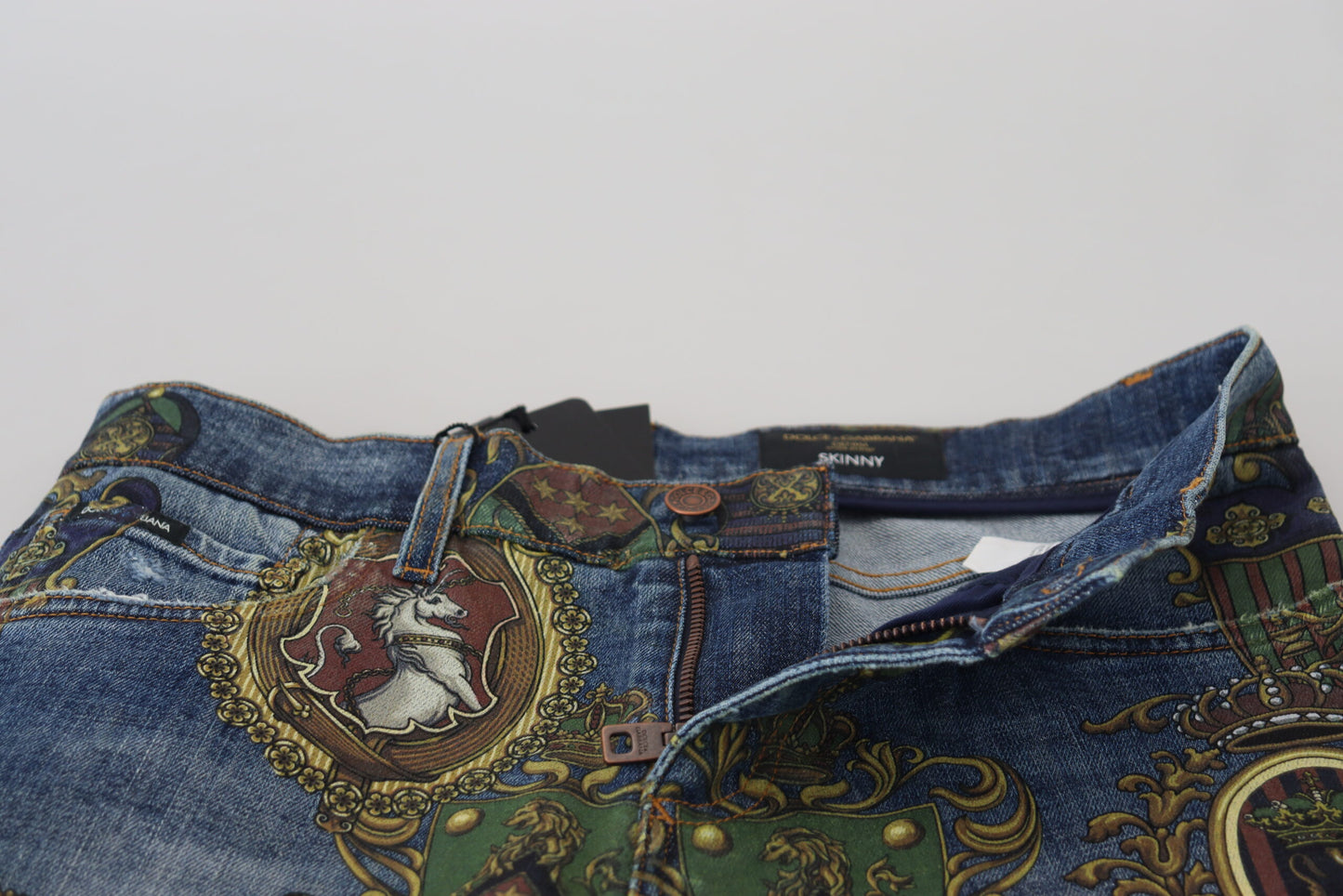 Dolce & Gabbana Elegante bedruckte Denim-Jeans in schmaler Passform