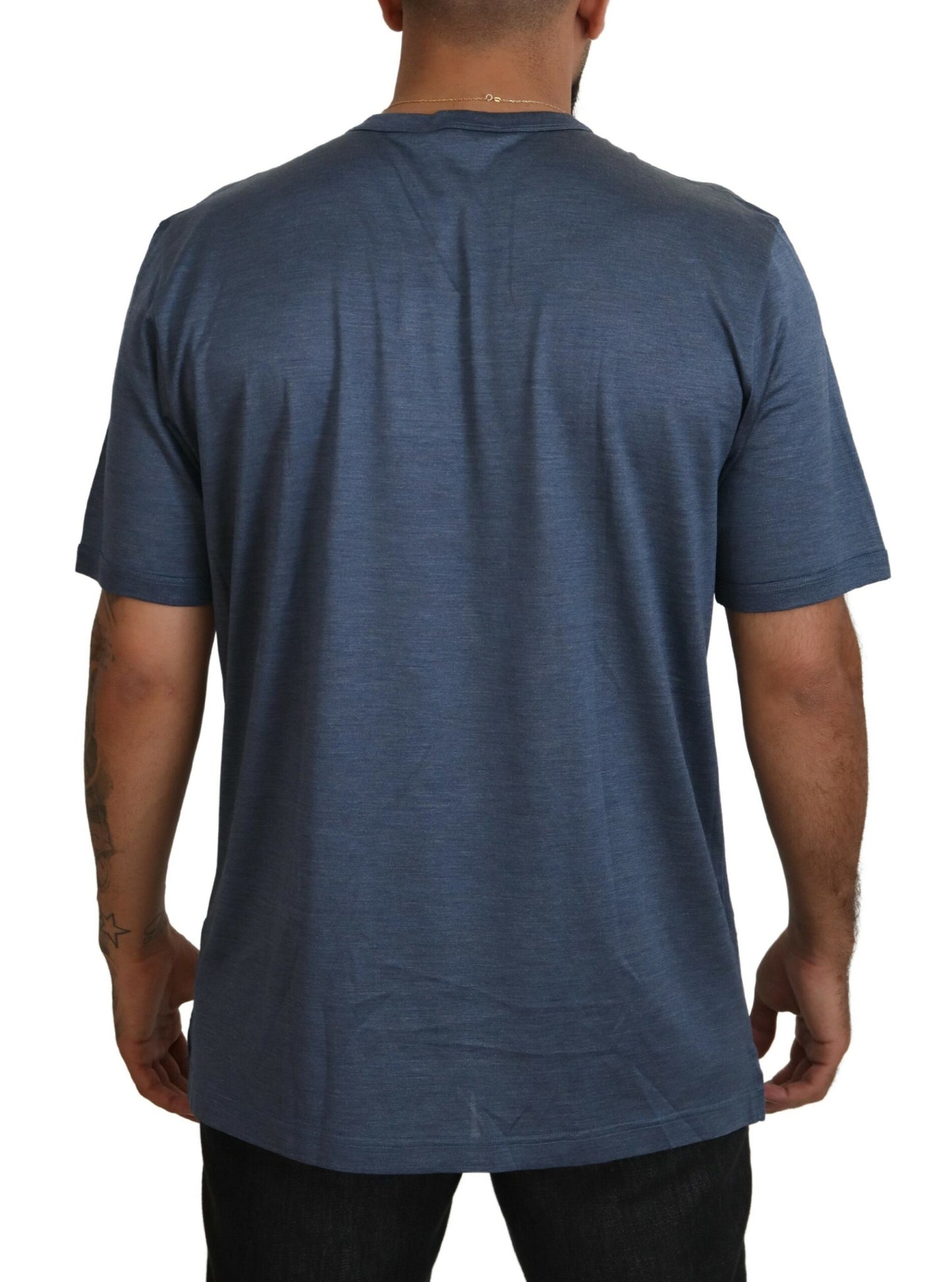 Dolce &amp; Gabbana Silk Blue Round Neck T-Shirt - A Touch of Elegance