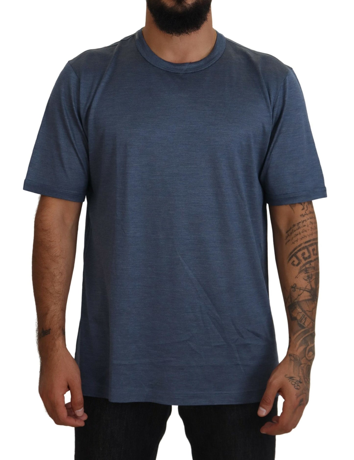 Dolce &amp; Gabbana Silk Blue Round Neck T-Shirt - A Touch of Elegance