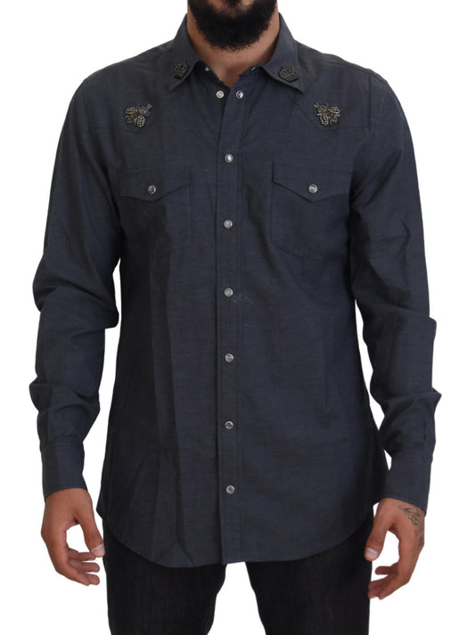 Dolce &amp; Gabbana Elegant slim-fit shirt in blue denim Casual