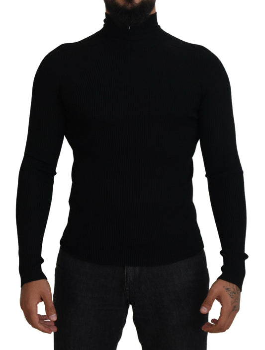 Dolce &amp; Gabbana Elegant half-zip turtleneck sweater in black wool