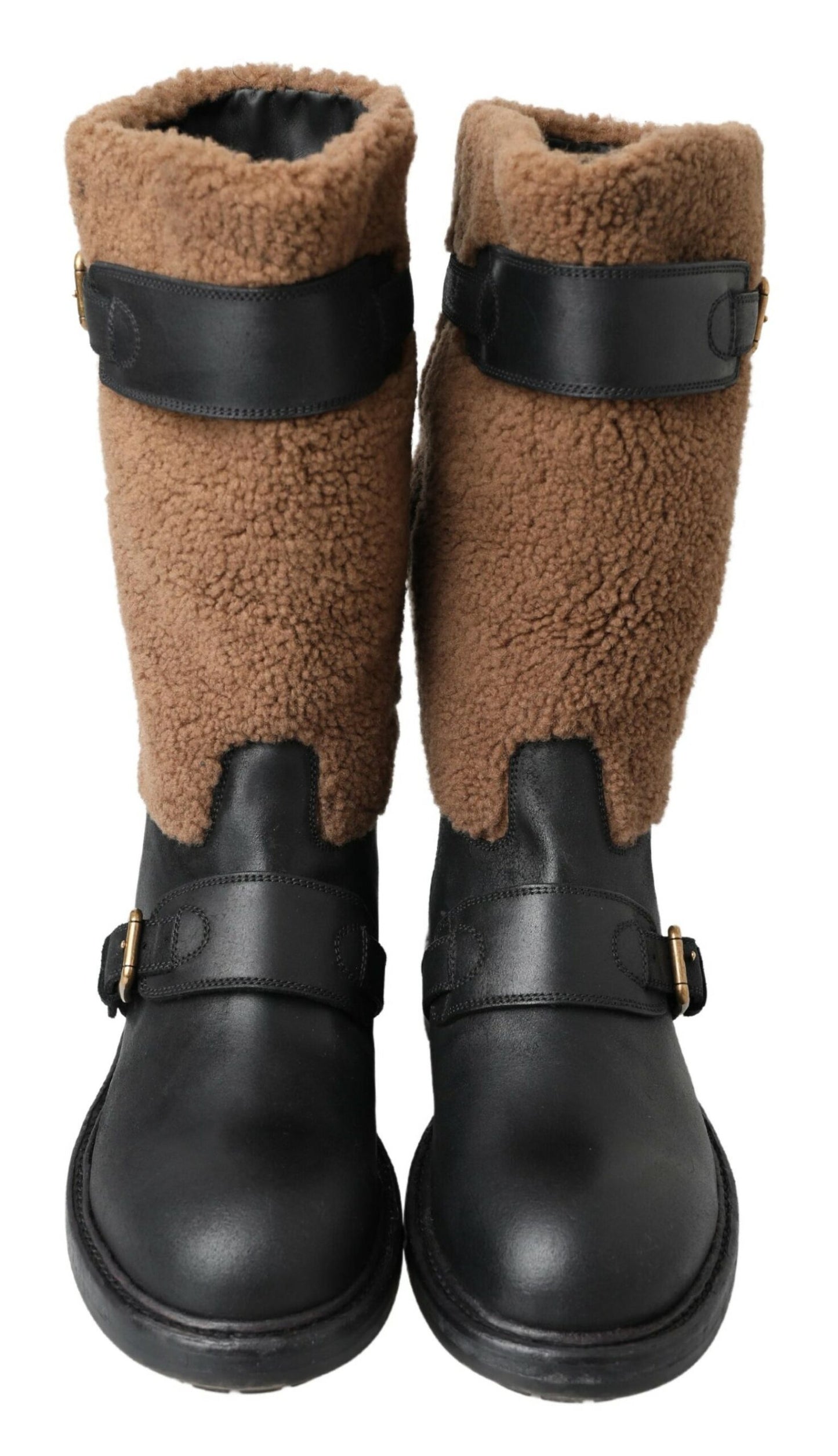 Dolce & Gabbana Lange Stiefel aus schwarzem Shearling-Leder