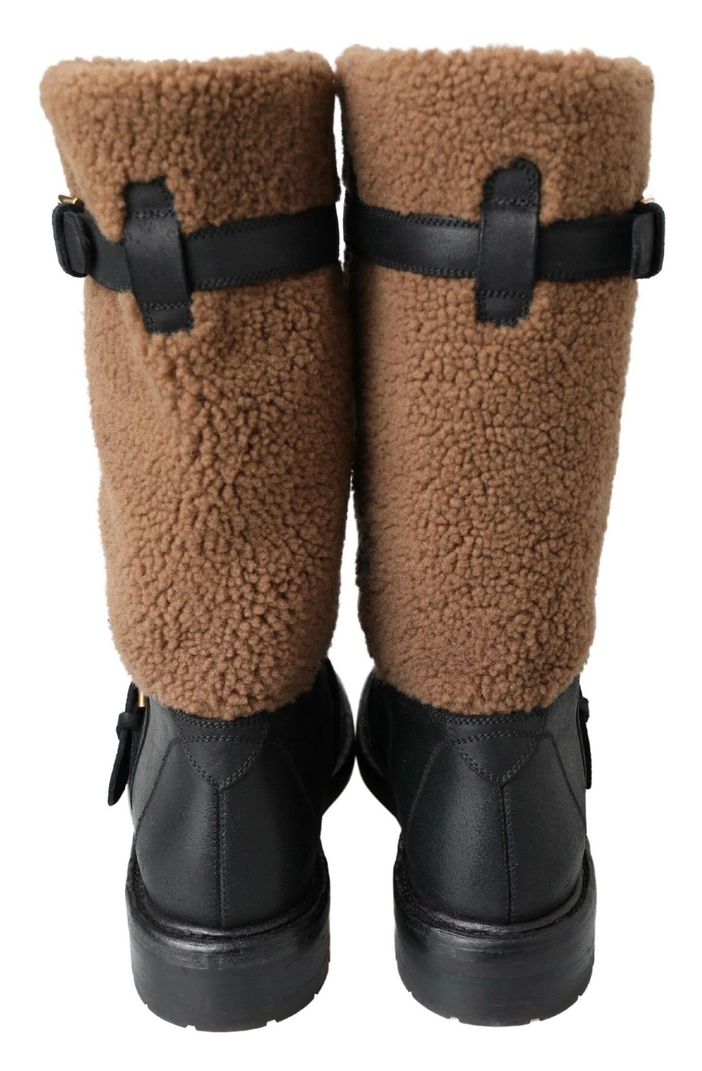 Dolce & Gabbana Lange Stiefel aus schwarzem Shearling-Leder