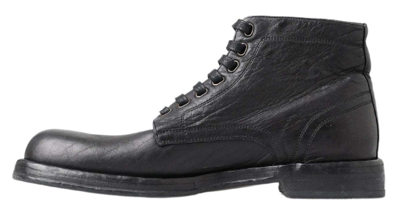 Dolce & Gabbana Equisite Schwarze Schnürstiefel aus Leder