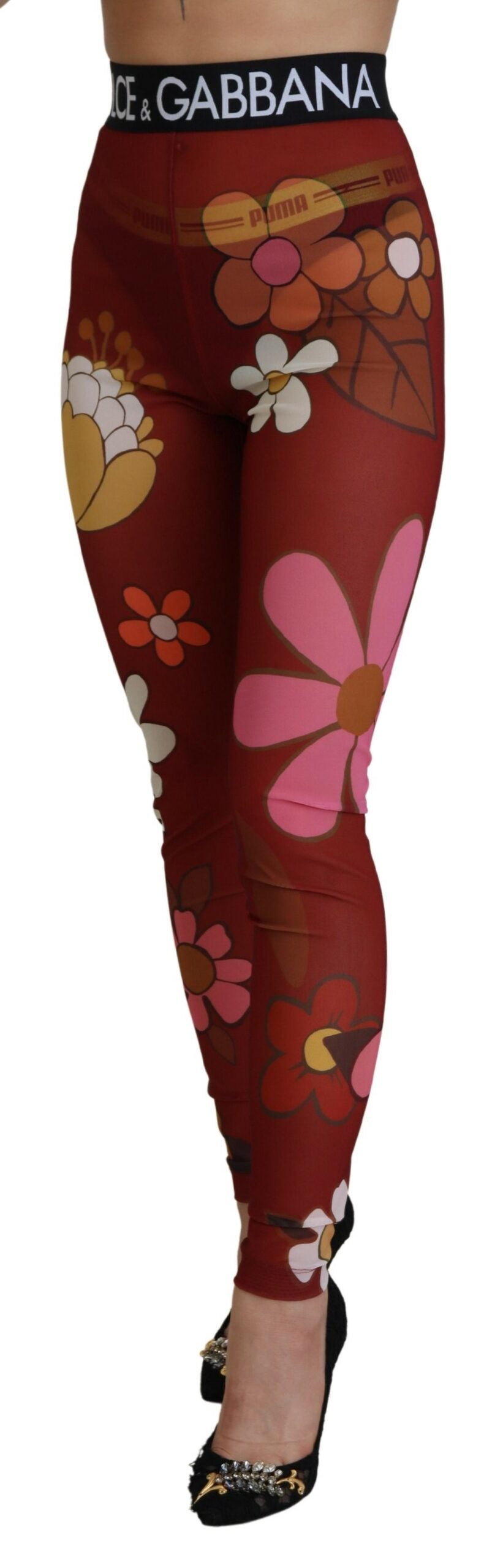 Dolce & Gabbana Rote Leggings mit Blumenmuster und hoher Taille