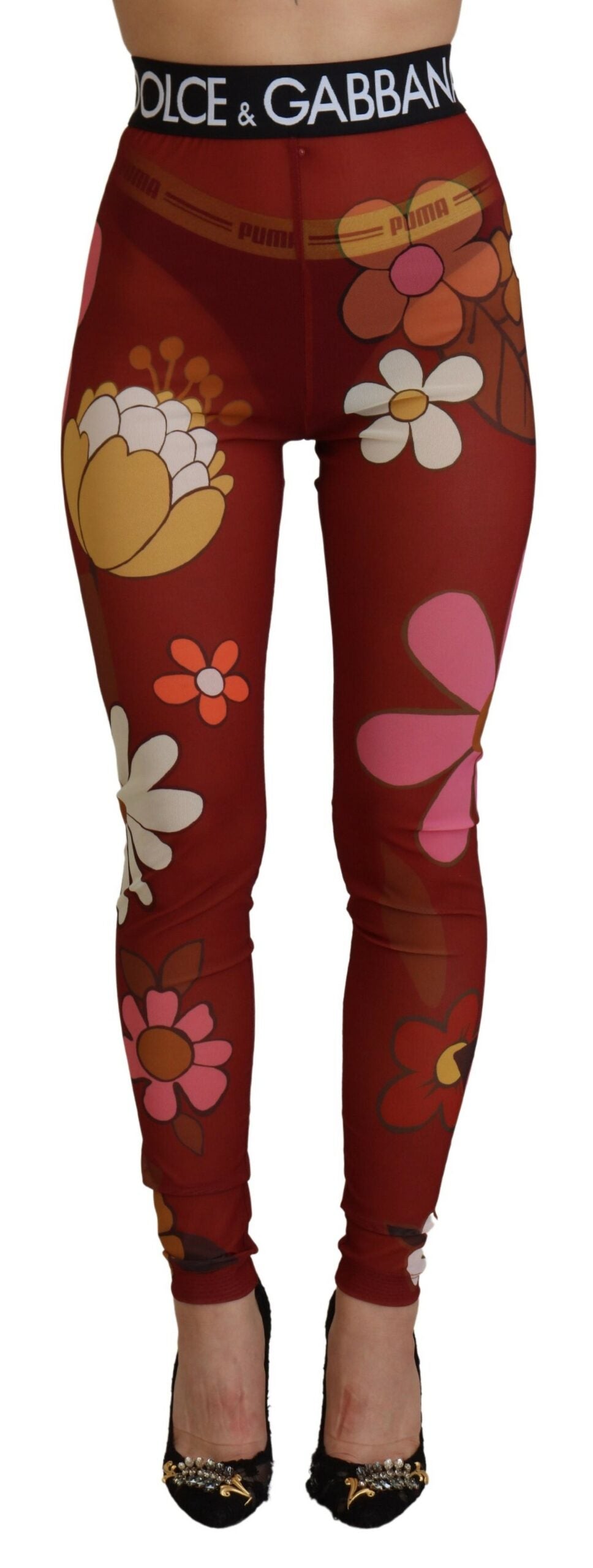 Dolce & Gabbana Rote Leggings mit Blumenmuster und hoher Taille