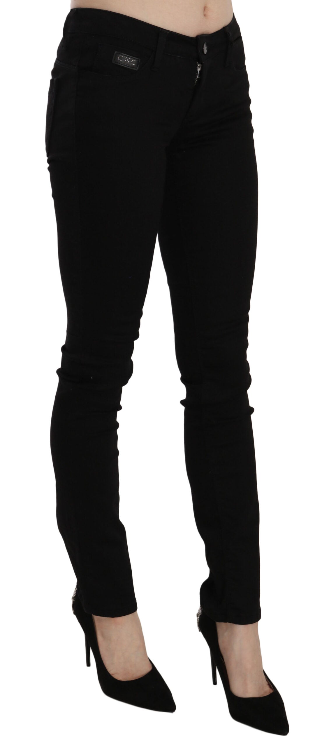 Costume National Elegant black slim fit jeans with mid waist