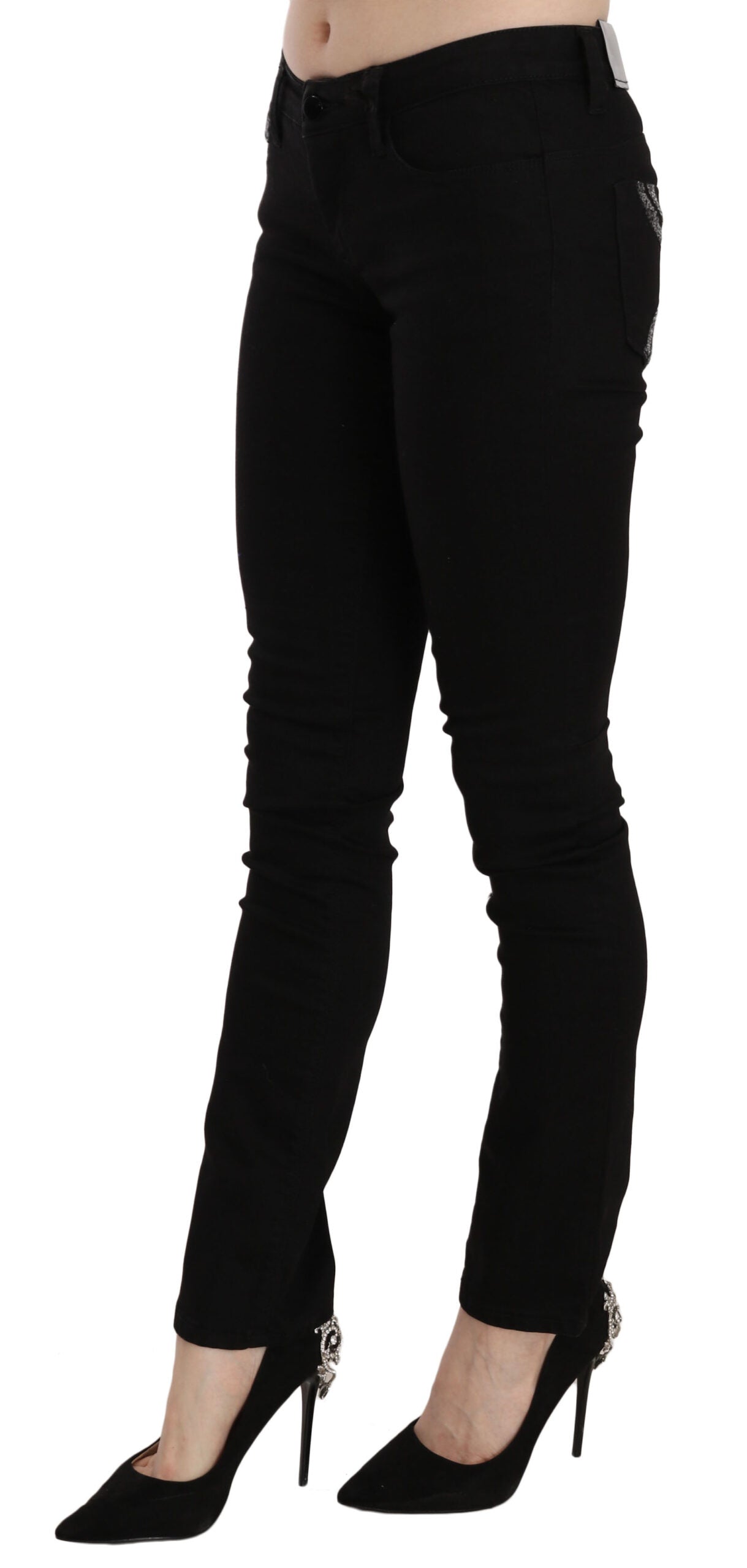 Costume National Elegant black slim fit jeans with mid waist