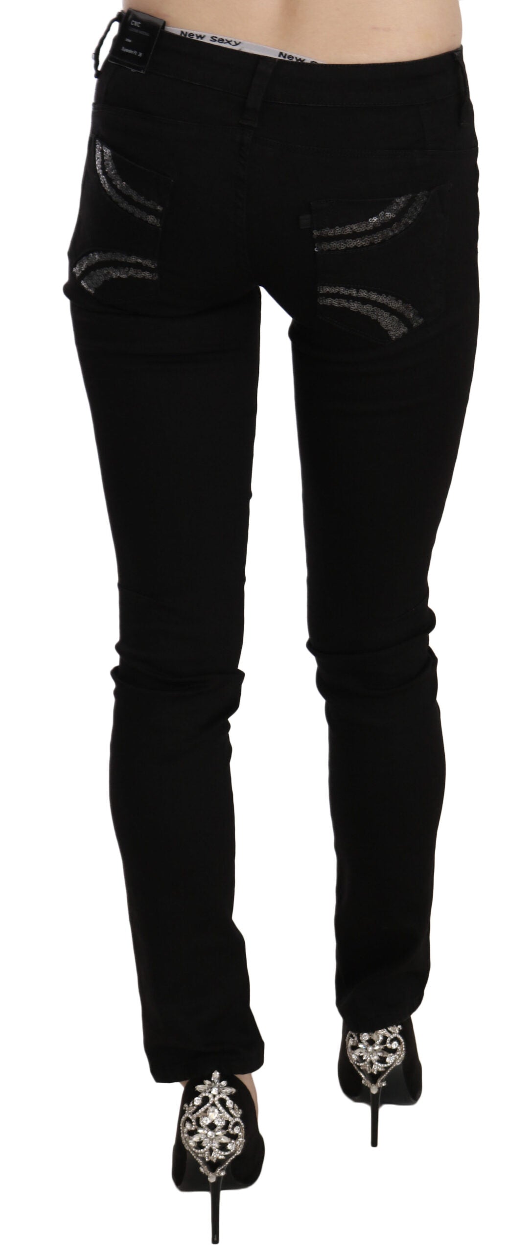 Costume National Elegant black slim fit jeans with mid waist