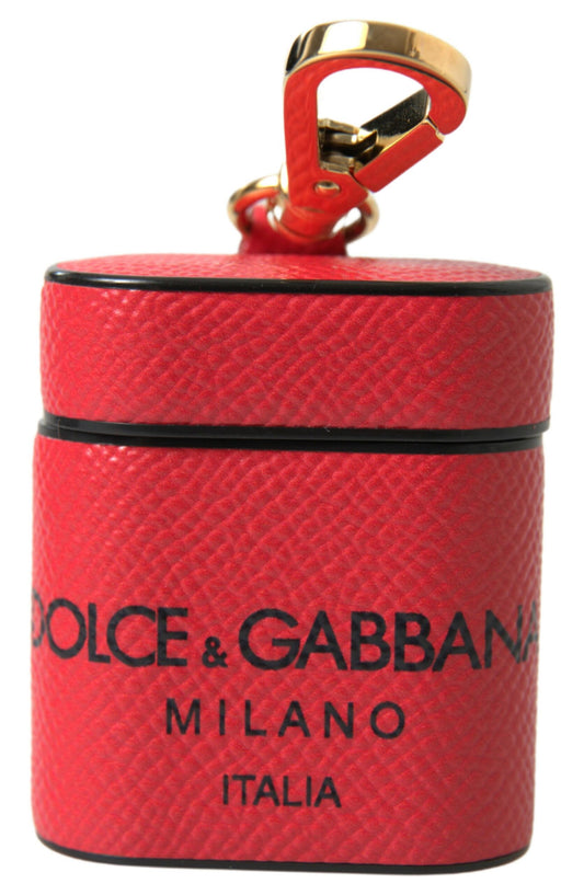 Dolce & Gabbana Elegantes Airpods-Etui aus Leder in Schwarz und Rot