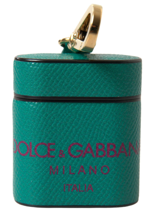 Dolce & Gabbana Elegantes Airpods-Etui aus Leder in Grün und Kastanienbraun