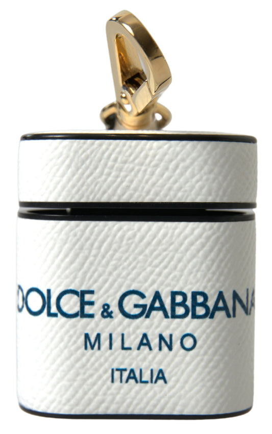 Dolce & Gabbana Elegantes Airpods-Etui aus Leder in Weiß und Blau